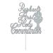 Personalize Pro First Holy Communion Cake Topper with Ritual Cup Chalice Design | Personalise Any Name Eucharist Baby Baptism Christening Cake Pick | God Bless Cake Decorations | Silver