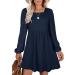 Aokosor Long Sleeve Knit Dress Square Neck Jumper Dresses Knee Length Babydoll Dresses M Blue