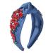 GLBCC Flower Knot Headband Rhinestone Crystal Flower Knotted Hairband Headpiece Wide Vintage Head Band for Women Spring Summer Hairpiece Hair Accessories Gift (blue flower hairband)
