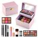 Color Nymph Beginner Makeup Kit For Teens Girls Makeup kits With Recyclable And Key-Lockable Cabinet Included 17-Colors Eyeshadows Blushes Bronzer Highlighter Lipstick Brushes Mirror(Pink) Double Layer Pink