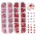 Nail Art Gems Nail Gems 2 Plates Rhinestones for Nail Art 2 Colors 12 Grids Different Shape 3D Nail Art Gems with Rhinestone Picker Dotting Pen for Beginners Nails Salon Craft Style1 red