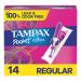Tampax Radiant Pocket Tampons Plastic Applicator Regular Absorbency 14 Count