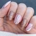 Novo ovo nails to stick on short oval almond pink french tip press on nails pink golden glitter white heart oval almond -shaped artificial fingernails for sticking out artificial nails with glue snow love