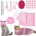 9 Pieces Cat Bathing Bag Set Cat Shower Bag Anti Bite and Anti Scratch Cat Grooming Bag for Pet Washing Brush Comb, Cat Muzzle, Nail Clipper, Nail File, Tick Tool Pink