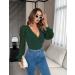 Fayenne Womens Tops Deep V Neck Cross Wrap Sexy Tops Polka Dot Mesh Long Sleeve T Shirt Casual Blouses S Dark Green - Buy Online on GoSupps.com