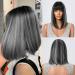 Allbell brown bob wig with bangs 14inch straight bob short wigs for women heat resisatnt synnehtic wig for daily use black with gray 3014-2