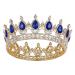 SWEETV Crystal Queen Crown for Women  Rhinestone Wedding Tiara Headband  Full Round Princess Crown Hair Accessories for Prom Birthday Costume Party  Royal Blue+Gold