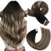 Moresoo Tape in Hair Extensions Real Human Hair Tape in Extensions Natural Black Ombre to Dark Brown with Caramel Blonde Hair Extensions Tape in Real Hair 20 Inch 20 Pieces/50g #1B/3/27 20 Inch 1.#1B/3/27