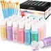 Caliart Pastel Acrylic Paint Set with 12 Brushes  24 Pastel Colors (59ml  2oz) Art Craft Paint for Artists Students Kids Beginners  Halloween Decorations Canvas Ceramic Wood Rock Painting Supplies Kit