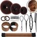 Hair Bun Shaper Set, include 3 Pieces Hair Bun Donut, 2 Pieces Bun Marker, 4 Pieces Ponytail Hair Tool, 10 Pieces Bobby Pins and 2 Pieces Elastic Bands for Women Kids Hair Bun Maker Kit Brown