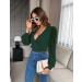 Fayenne Womens Tops Deep V Neck Cross Wrap Sexy Tops Polka Dot Mesh Long Sleeve T Shirt Casual Blouses XL Dark Green - Buy Online on GoSupps.com