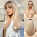 Honybia long blonde wig with pony - ombre dark root blonde wigs for white women striag wavy synthetic heat resistant hair natural cute wigs for everyday/party/cosplay blonde smooth long