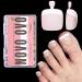 NOVO OVO Fake Toe Nail Tips Press on French Tip Soft Gel Toenail Extension NUDE PINK Square Round Pre-applied Tip Primer & Base Coat Full Cover Matte False Nails for DIY x 15 Sizes 360Pcs French Tip Toenails Nude Pink