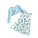 puseky Toddler Girl Dress and Cardigan 2 Piece Girl Floral Print Sleeveless Dress and Ribbed Cardigan Coat Set 2-3 Years Blue
