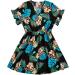 SheIn Women's Plus Tropical Print V Neck A Line Mini Dress Flounce Short Sleeve Casual Short Dresses - Blue and Black -  Large Plus