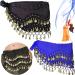 2 pieces of chiffon hip cloth Belly dance Belt belly dance costume hip cloth with coins belt skirts belt oriental dance women belly dance silk scarf sequels total length approx. 150 cm (black blue)