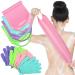 Breling Exfoliating Back Scrubber with Handles Set of 8 Shower Bath Gloves 4 Pairs Scrub for Women Men Children Skin  Stretchable Pull Strap Washcloth  Pink  Purple  Blue  Green  M