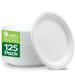 100% Compostable 9 Inch Heavy-Duty Plates 125-Pack Eco-Friendly Disposable White Bagasse Plate, Made of Natural Sugarcane Fibers - 9" Biodegradable Paper Plates by Stack Man 9'' Round