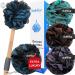 80g Loofah Sponge Long Handle Loofah for Shower Bath Wash 4 Extra Large 80g Soft Loofa Pouf 1 Long Handle Curved Luffa on a Stick 1 Shower Hook Body Scrub for Men&Women (Charcoal) Charcoal-color