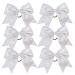 Cheerleader Bows Cheerleading 8 inch Sparkle Glitter Ponytail Holder Hair Tie School for High School College Girl Team Sports 6 Pcs (White)