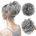 CJL HAIR Messy Bun Hair Piece Straight Fake Bun Scrunchies Heat Resistant Fiber Synthetic Fully Beach Blonde Short Ponytail Extension Instant Updo Donut Chignons Elastic Scrunchy Hairpiece for White Women Girls (Gray and W…
