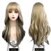 24 Blonde Blend Black Long Wavy Wig with Bangs for Women - Heat Resistant Synthetic Hair for Video Shooting, Halloween, Dating, Party, Cosplay - Natural and Cute - Buy Online on GoSupps.com