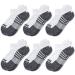 BERING Kids' Athletic Cushioned Ankle Socks 6 Pairs Low Cut Tab for Youth Boys Girls White Large