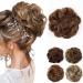 JJstar Messy Hair Bun Curly Wavy Hair Scrunchies Accessories Pieces for Women Girls Synthetic Hair Chignons (Brunette/Honey Blonde) Brunette/ Honey Blonde