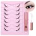 FANXITON Natural Half Lashes Wispy Fluffy False Eyelashes 7 Pairs with Lash Glue Pack Cateye 12 mm Short Clear Band Fake Eyelashes Multipack