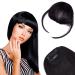 NICENEEDED Natural Black Hair Clip in Curved Bangs Fluffy Faux Fringe with Temples Hairpiece Flat Neat Clip on Bangs Hair Extension for Women and Girls Daily Wear