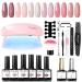 Modelones Gel Nail Polish Kit Starter with U V Lamp Portable LED Dryer Lamp 6 Colors Soak Off Pastel Pink Gel Nail Polish Set/Gel Top & Base Coat/Essential Manicure Tools Nail Art Kit for Beginner Peach Blossom