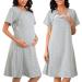 Sykooria Women's Maternity Nightdress Breastfeeding Nightwear Short Sleeve Nursing Nightgown Button Down Sleep Shirt V Neck Pajama Tops Soft Loungwear For Pregnant Women B - Stripe Light Grey XL