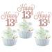 Pack of 24 13 Cupcake Toppers Glitter "Happy 13th Birthday" Cake Toppers Number 13 Eightteen Sweet 13 Birthday Wedding Anniversary Party Cake Decorations Accessories Rose Gold