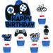 31 Piece Video Game Happy Birthday Cupcake Toppers Cake Toppers Video Gamer Party Decorations Supplies Picks Gaming Theme Birthday Party Banner Game Controller Backdrop for Kid Boys Gaming (Blue)