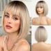 HAIRCUBE Short Blonde Bob Wigs for Women Straight Synthetic Hair Wig Dark Roots with Bangs