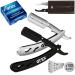GTEX razor set with 100 premium gtex blades and leather bag - 2 razor men (black and silver) and 100 razor blade - Straight Razor Shavette Ustura beard knife silver and black