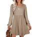Aokosor Long Sleeve Knit Dress Square Neck Jumper Dresses Knee Length Babydoll Dresses L Apricot