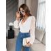 Fayenne Womens Tops Deep V Neck Cross Wrap Sexy Tops Polka Dot Mesh Long Sleeve T Shirt Casual Blouses M White - Buy Online on GoSupps.com