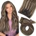 Moresoo clip in Extensions real hair balayage hair extension real hair clip remy double tress real hair extensions clip dark brown to brown with dark ashblond #p4/27 7pcs/120g 55cm 55 cm #p4/27