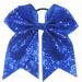 Xansema 6.5 Inches Sequins Hair Bows Elastic Hair Tie Ribbon Large Cheer Bow Ponytail Holder Hair Band for Women Girls Kids Teens (Blue)