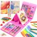 Art Supplies 240-Piece Drawing Art Kit Gifts Art Set Case with Double Sided Trifold Easel Includes Oil Pastels Crayons Colored Pencils Watercolor Cakes Sketch Pad (Pink)