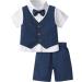 mintgreen Baby Boy 3pcs Gentleman Suit Herringbone Wedding Christening Outfit Shirt & Waistcoat & Shorts 1-6 Years 12-18 Months Navy