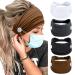 Wide Headbands with Button for Mask Women Nurses Headband No Slip Elastic Ear Protection Men Doctors Hairband Knotted Sport Sweatband Head Bands for Protect Ear Button Headbands 1