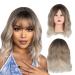 Pretfy Blonde Wavy Wig 14" Short Blonde Bob Wig with Air Bangs Natural Blonde Curly Heat Resistant Synthetic Wig Shoulder Length Wig for Women Cosplay Party Daily Use(#2)