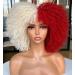 CurlCoo Short Curly Afro Wigs With Bangs for Black Women Kinky Curly Hair Wig Afro Synthetic Heat Resistant Full Wigs 14 Inch(White and Red)