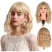 Pretfy Short Wave Blonde Bob Wig with Bangs | Gold Yellow Curly Wavy Hair Costume Cosplay Wig - Buy Online on GoSupps.com