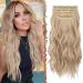 Feshfen clip in extensions 4PCs hair extensions with clips synthetic corrugated hair exension honeyblond mixed platinum blonde wavy wavy hair extensions clip in hair part for women 50 cm