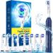 Rotating Electric Toothbrush for Adults with 8 Brush Heads (2 Types) 4 Modes Deep Clean Electric Toothbrush with Rechargeable Power and 2 Min Smart Timer Deepblue 4-deepblue