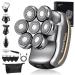 Men's Electric Head Shaver Razor - Rechargeable Cordless Hair Shaving Razors for Bald Man 6 in 1 Waterproof Wet Dry Beard Trimmer Body Hair Cutting Clipper Grooming Kit 7 Rotary Heads (Gray)