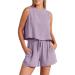 ANRABESS Womens Summer 2 Piece Outfits Shorts Sets Sleeveless Crop Top Tank and High Waisted Shorts Romper Pockets Purple Large